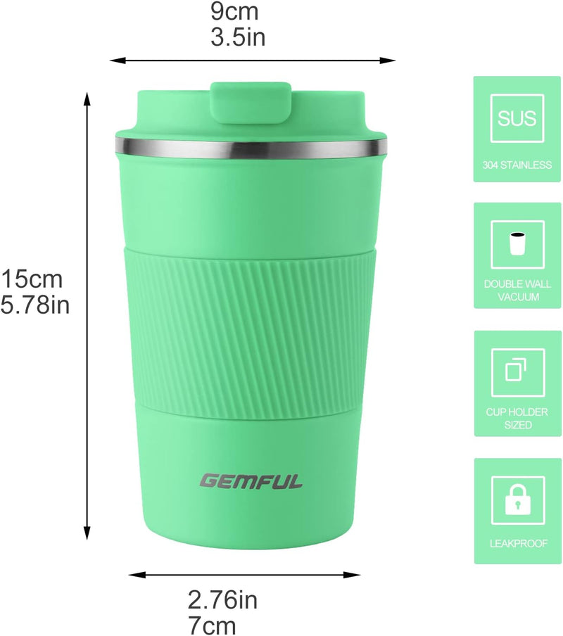 GEMFUL Travel Coffee Mug Stainless Steel Vacuum Ice and Hot Drinks Insulated Tumbler for Home Office Outdoor Works, 380ml, Pink