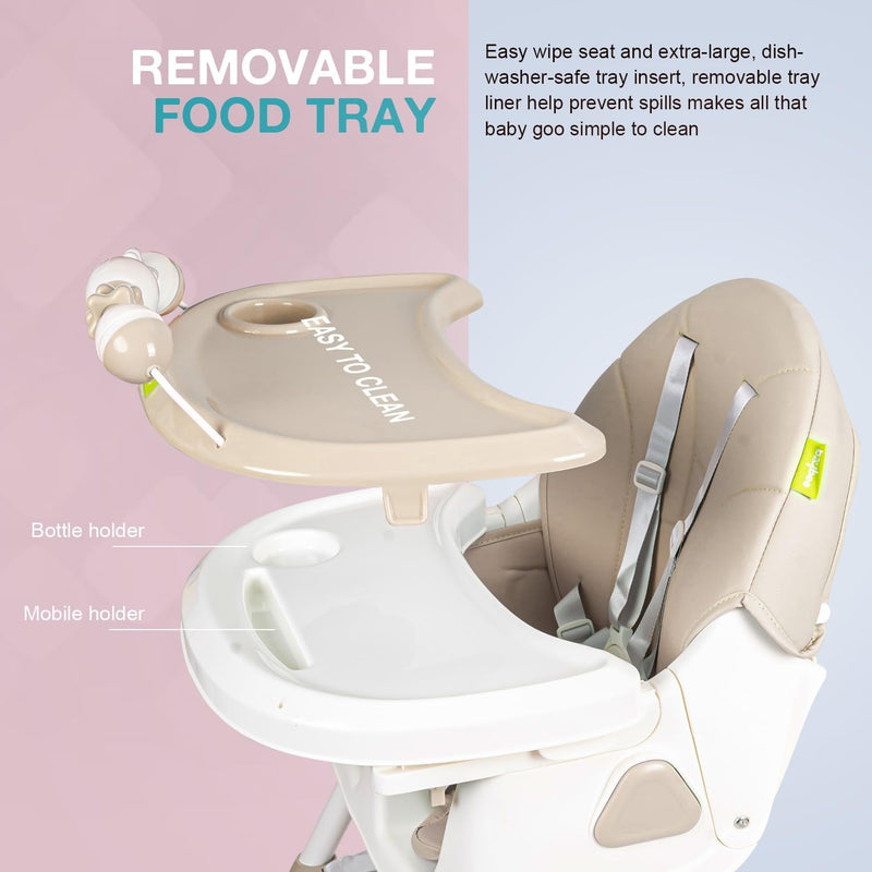 Baybee Baby High Chair for Kids with Adjustable Height and Footrest, Toddler Walker Feeding Booster Chair Seat for Baby with Tray, Wheel, Safety Belt and Cushion For Babies 6 Month to 4 Year (Green)