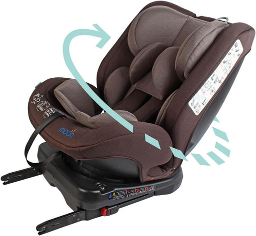 The Moon Brand Rover Baby/Infant Travel Car Seat -Group 0+/1/2/3- 360 Rotating Car Seat , MultiStage , Reclining , Isofix -Rearward Facing(0M 12M)-Forward Facing (9M12 Yrs) Grey - Brown