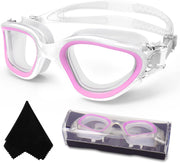 Winline Swimming Goggles Polarized Lenses Anti Fog Anti UV Waterproof Clear Vision Easy Adjust Soft Bridge for Men Women Adults Teens - Bright Purple/Non-Polarized Clear Lens