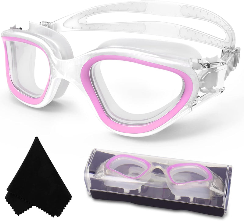 Winline Swimming Goggles Polarized Lenses Anti Fog Anti UV Waterproof Clear Vision Easy Adjust Soft Bridge for Men Women Adults Teens - Bright Purple/Non-Polarized Clear Lens