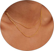 Dainty Butterfly Necklace for Women 14K Gold Plated Butterfly Pendant Necklace Minimalist Charm Jewelry - 1.5mm Snake+Twist-Gold