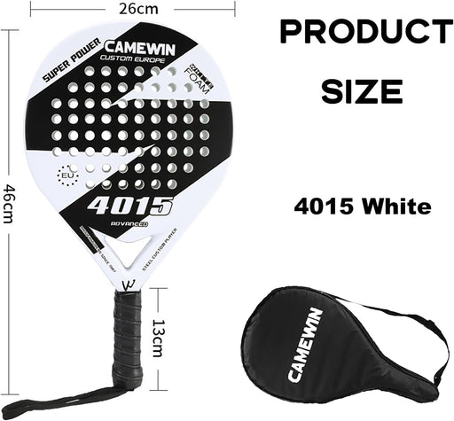 Paddle Tennis Racket Carbon Fiber Pop Paddle Tennis Racquets Professional Beach Padel Racket with Cover Bag - White