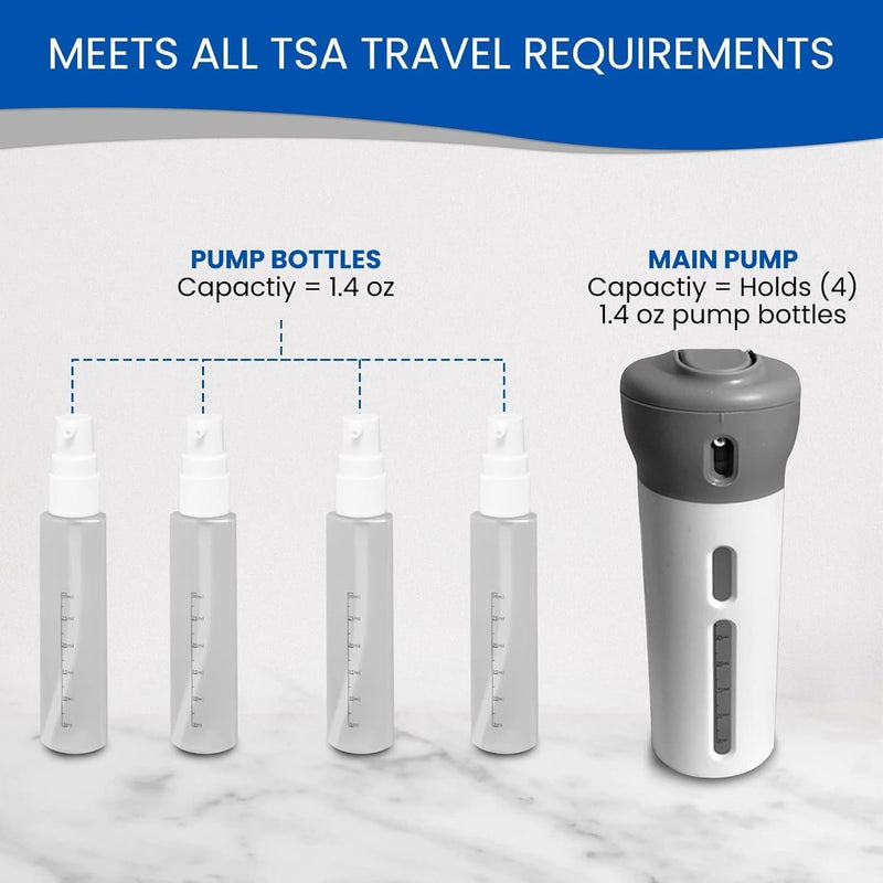 4 in 1 Travel Dispenser, Refillable Leak-Proof Kit with 4 Bottles, BPA-Free Containers for Shampoo & Conditioner, Portable Set for Toiletries
