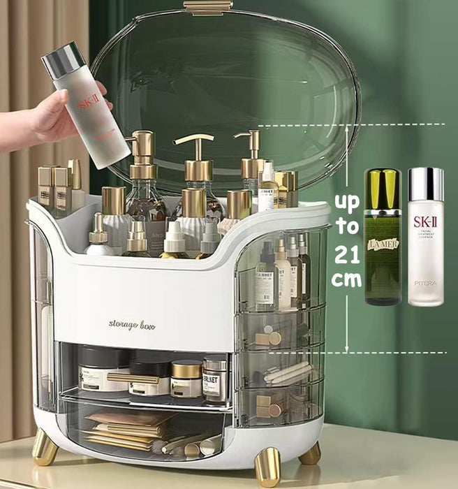 Kousee Makeup Storage Organizer, Large Skincare Organizers Cosmetic Display Case with Lid,Lipstick Organizer and Transparent Cover, Makeup Box for Bedroom Vanity Desk Countertop Bathroom -White