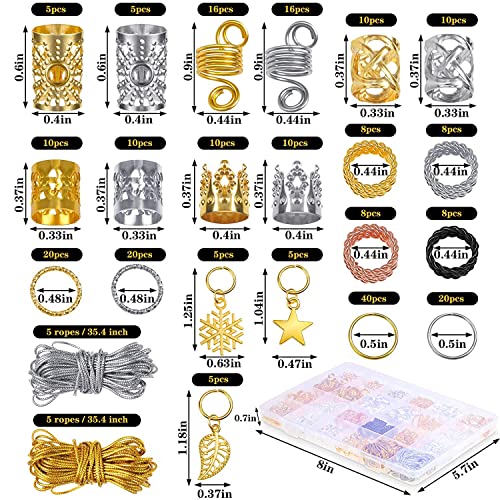 SYOSI 259PCS Hair Jewelry Accessories for Women Braids, Hair Loc Wire Wrapped Adornment for Dreadlock, Hair Aluminum Beads Charms Gold Braids Ring Cuffs Clips with Pendants for Hair Decorations