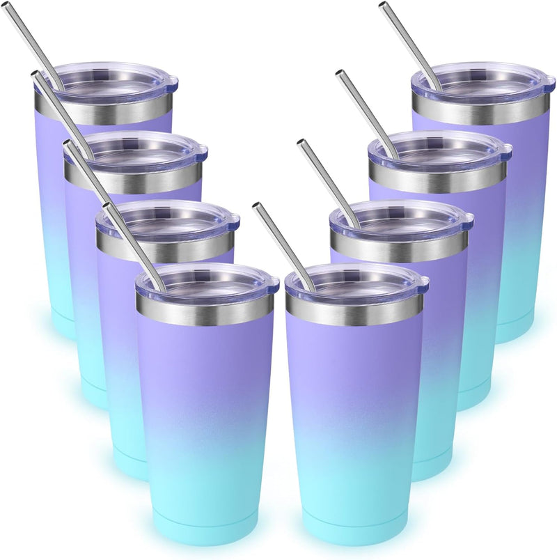 Volhoply 20oz Stainless Steel Tumbler with Lid and Straw,Double Wall Insulated Travel Iced Coffee Mug Fits Car Cup holder,Powder Coated Cups for Hot and Cold Drinks,Gifts for Women Men（White,1 Set）