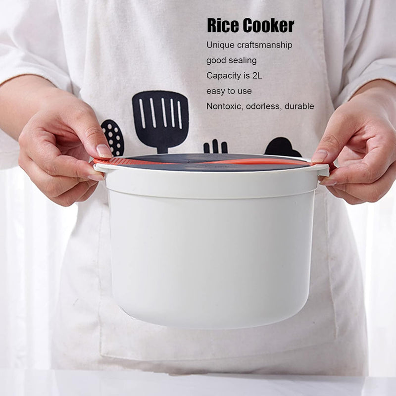 BROLEO Microwave Rice Cooker, 2L Capacity Food Grade PP Microwave Rice Cooker with Spoon, Lid and Strainer, Non Stick Steaming Pot Microwave Rice Maker for Home Meal Prep Cooker