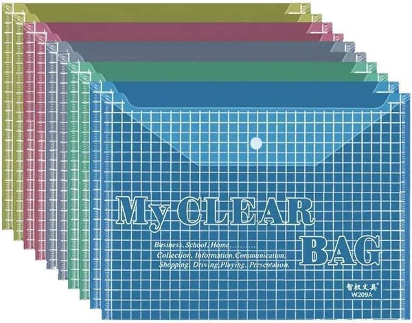 12 Pcs Plastic Folders for File - Transparent My Clear Bag,Office Supplies File Folders for School and Office Assorted Colors - 1 PACK