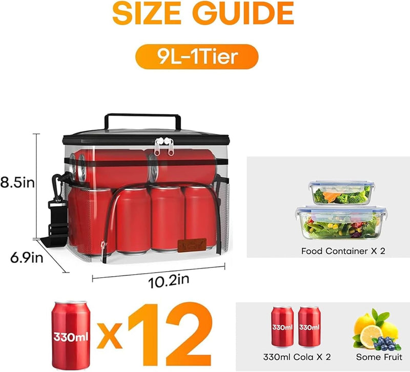 Insulated Lunch Box for Men & Women - Leak-Proof Cooler Lunch Bag with 4 Pockets, Adjustable Strap, Ideal for Work, Picnic, Travel - Medium, Black