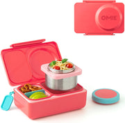 OmieBox Bento Box for Kids - Insulated Bento Lunch Box with Leak Proof Vacuum Insulated Food Jar - 3 Compartments, Two Temperature Zones (Blue Sky) - Red OMIEBOX UP (AGE 9+ Years old)