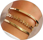 Dainty Gold Bracelet for Women 14K Gold Plated Lightweight Chain Bracelet Herringbone Twisted Rope Box Mesh Bracelet Charm Minimalist Handmade Jewelry Gift - Cuff Leaf Herringbone-Gold