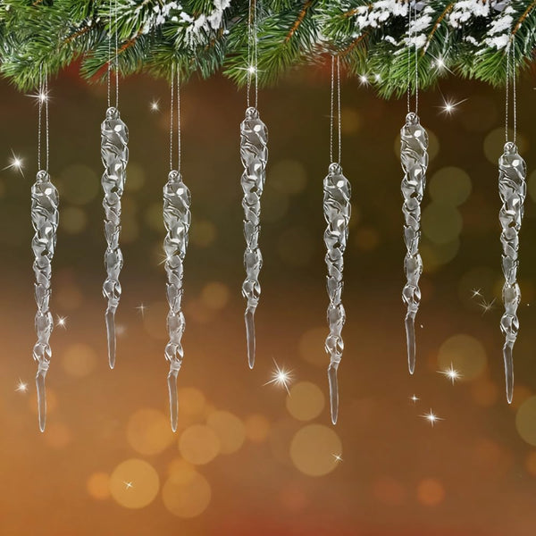 48 piece acrylic icicle decoration set, transparent icicle hanging Christmas decorations, artificial winter hanging Christmas tree family holiday decorations