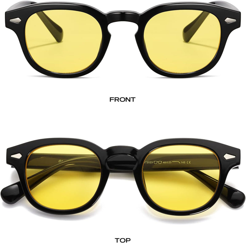 Unisex Vintage Retro Round Style Tinted Sunglasses For Men Women Fashion Circle Sun Glasses 46mm - C07 Black Frame/Yellow Tinted Lens
