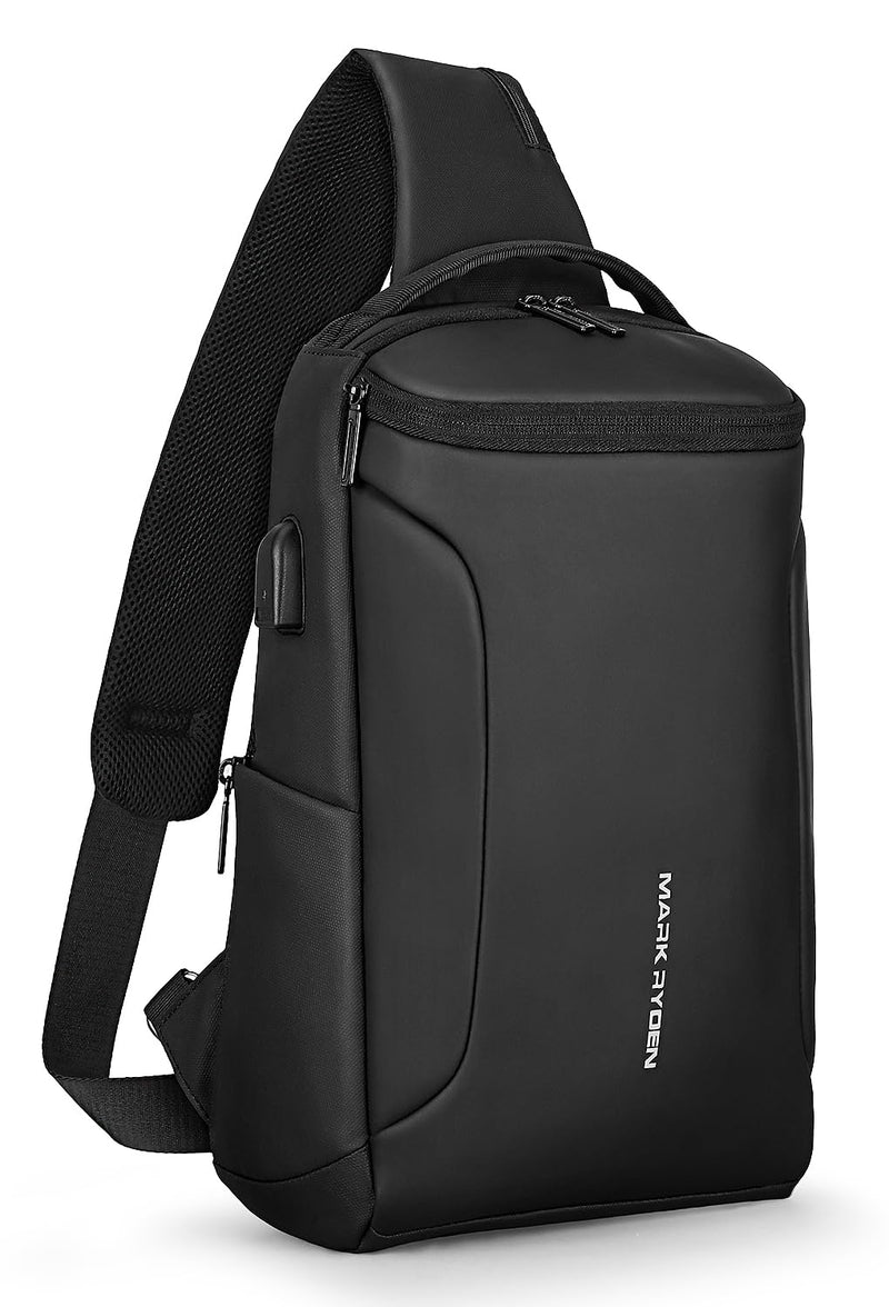 MARK RYDEN Sling Bag Men's Chest Bag Shoulder Bags Crossbody Backpack for 9.7 Inch / 12.3 Inch iPad Waterproof Anti-Theft Shoulder Bag, black, L, Elegant