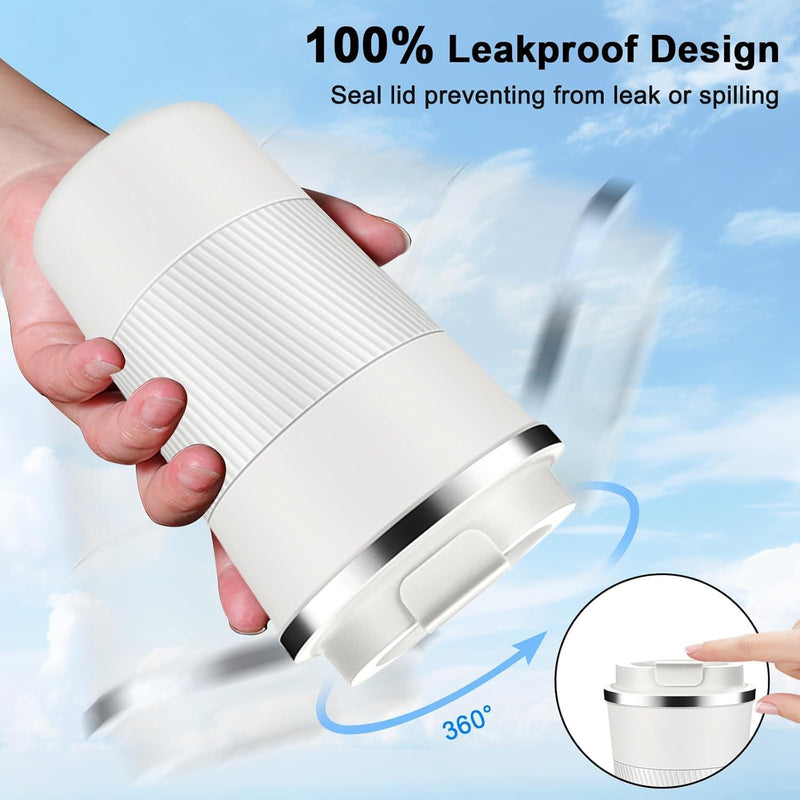 BuyOn Travel Coffee Tumbler Stainless Steel Double Wall Vacuum Hot and Iced Coffee Cup Hydro Flask Drinks Insulated Mug with Leakproof Lid for Home Office Gym Outdoor Work (WHITE, 380ML)
