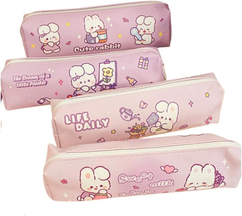 Cartoon Bus Shaped Pencil Case Canvas Pen Pouches Pencil Bag Zippered Big Capacity Pen Case Stationeries Organiser for Kid and Student, Red Bus, Classic - Rabbitï¼random Styleï¼