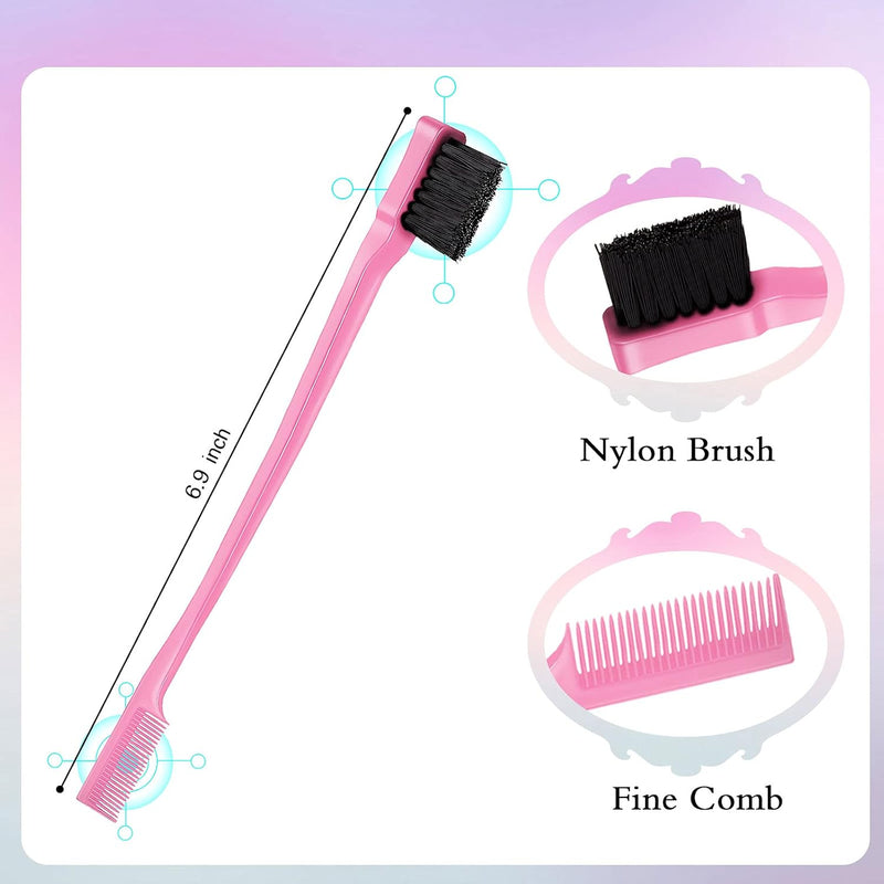 Geiserailie 3 Pcs Slick Back Hair Brush Set Bristle Brush Edge Control Teasing Comb for Women Black Hair(Black)