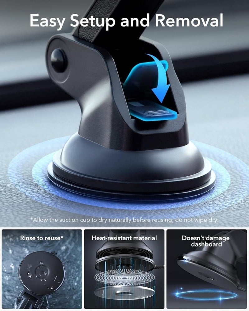 ESR for MagSafe Car Mount Dashboard, Magnetic Phone Holder for Car, Windshield Magnetic Car Mount for iPhone 16 15 Pro Max Plus 14 13 12 Mini, Car Accessories, Charging Not Supported, Metallic BLACK