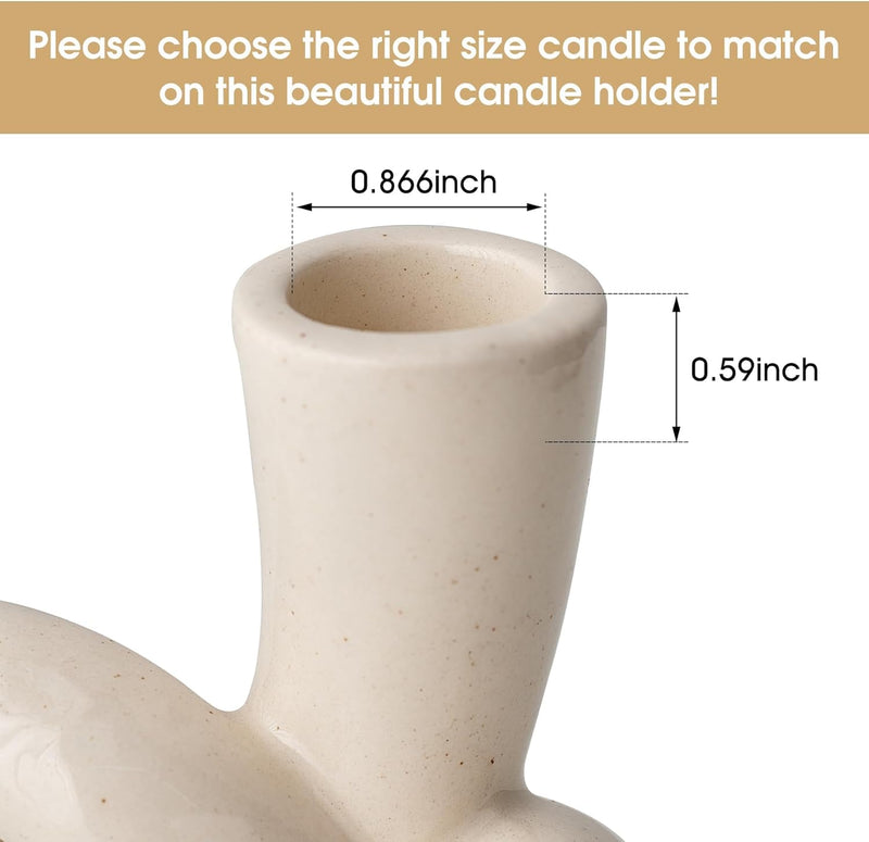 DERANQIIUA Christmas Candle Holder, 2 Pcs Pretty Ceramic Candle Holder, Modern Abstract Art Candlestick Holder Set, Table Centerpiece Taper Candle Holders Decorations Home Decor (White)