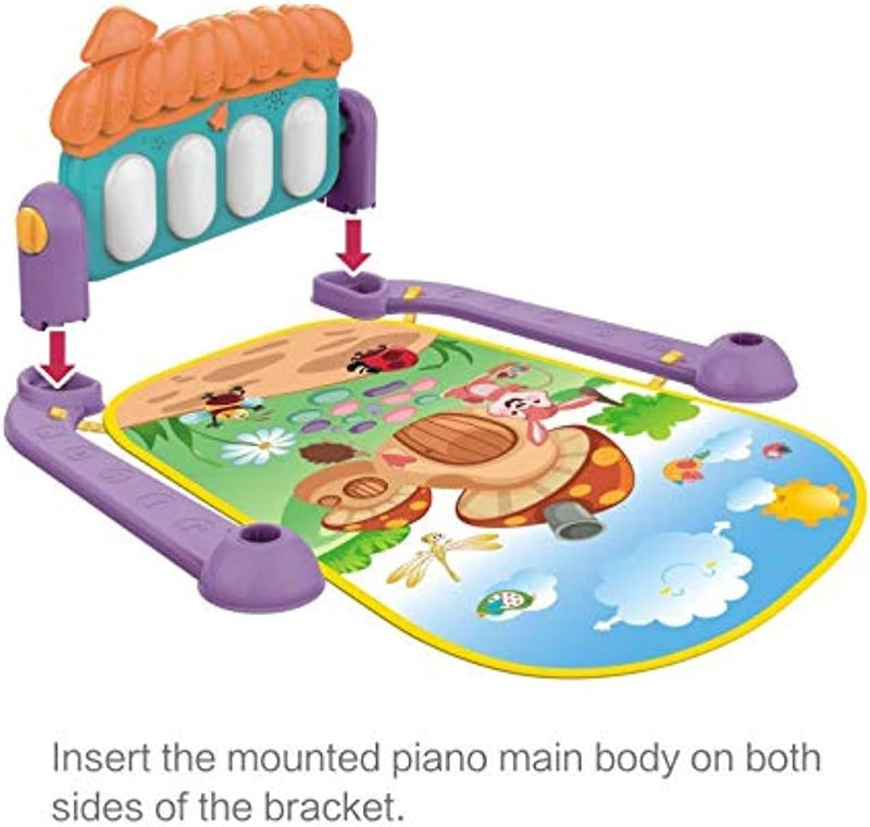 Large Play & Learn Infant Gym Toys Piano Activity - Baby Kick and Gym Play Mat Lay & Play 3 in 1 Fitness Music and Lights Fun Piano for 0-36 Months Girl Boy - Easy to Disassemble and Washable