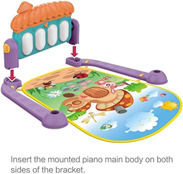 Large Play & Learn Infant Gym Toys Piano Activity - Baby Kick and Gym Play Mat Lay & Play 3 in 1 Fitness Music and Lights Fun Piano for 0-36 Months Girl Boy - Easy to Disassemble and Washable