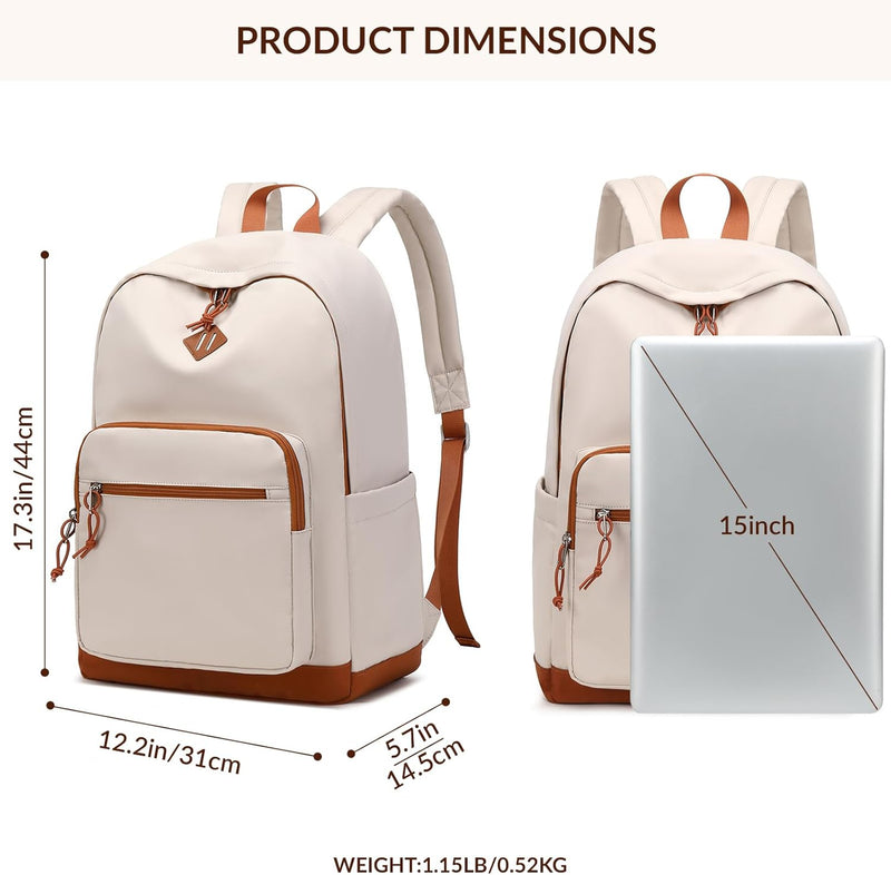 Mygreen Backpack, School Backpack travel Laptop Backpack, Students College Backpack Bookbag for Girls Boys Teen Women -Beige