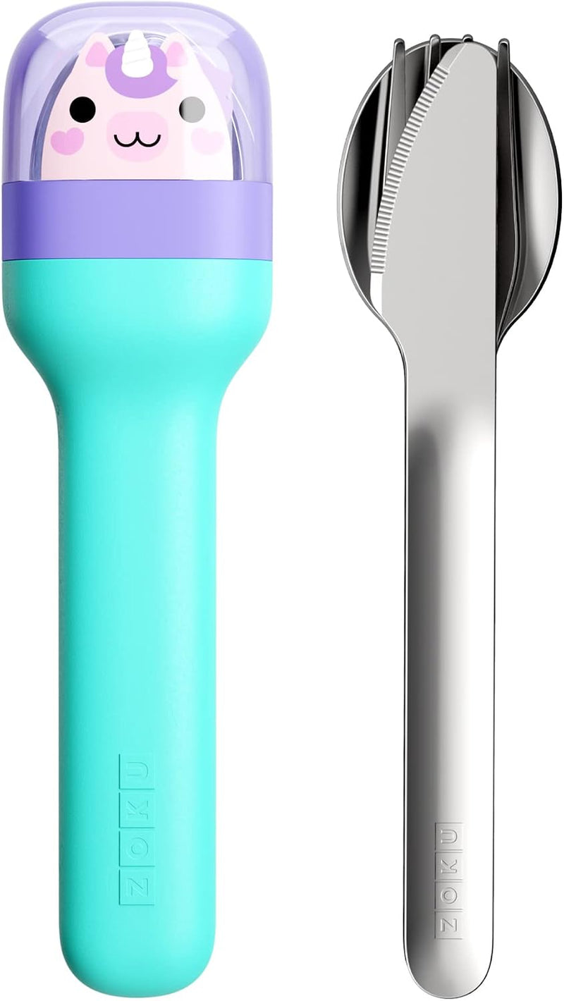 Kids Pocket Utensil Set, Kids Silverware Set Fork, Knife, and Spoon, Dino - Unicorn