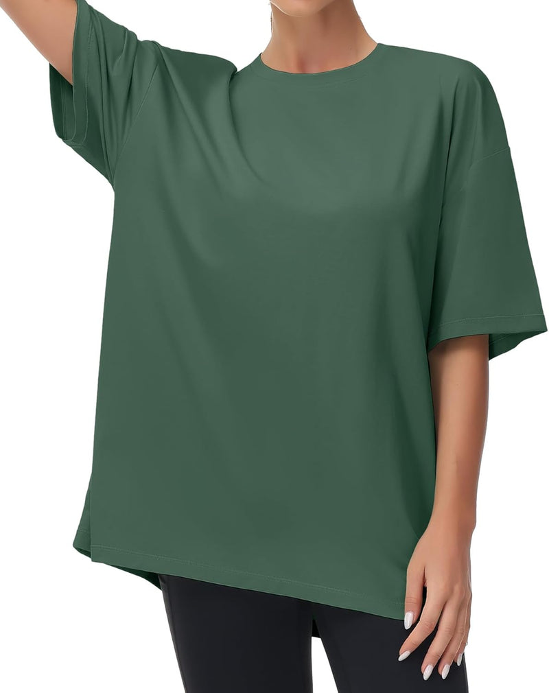 Women's Casual Oversized T-Shirts Summer Crewneck Short Sleeve Workout Basic Tee Tops - Soft Green
