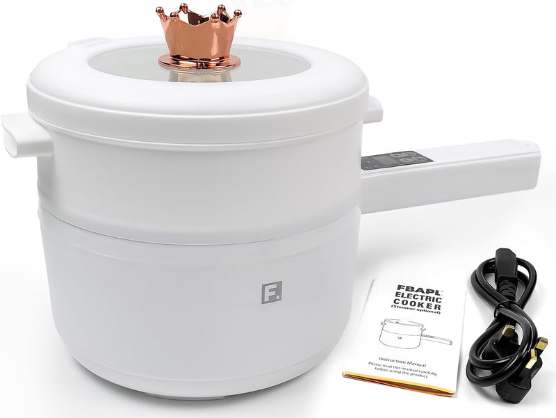 2L Hot Pot Electric Cooker Multi Cooker, Rice Cooker Small, Steamer Cooker, Electric Skillet, Frying Pan Electric Hot Pot, Portable Nonstick Pan (Black Liner + Steamer)