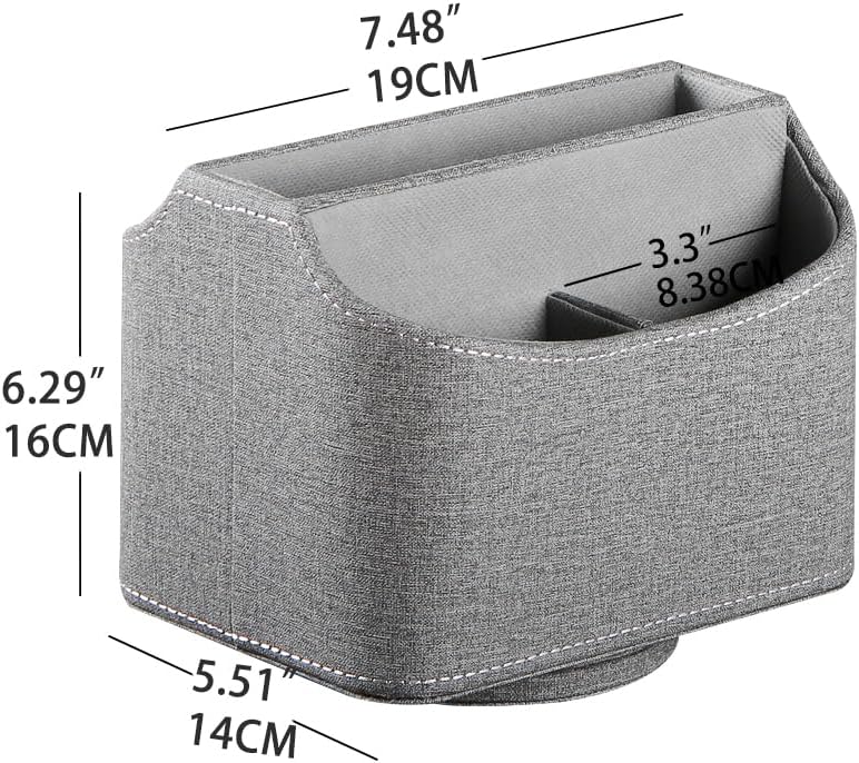 PUSU Leather 360°Rotatable Remote Control Holder,Nightstand TV Remote Caddy,Office Supplies Desktop Organizer,Spinning Storage Box for Pen,Mail,Phone,DVD, Blu-Ray, Media Player, Heater Controllers