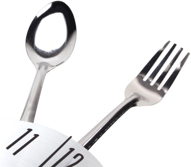 Timelike 3D Removable Modern Creative Cutlery Kitchen Spoon Fork Wall Clock Mirror Wall Decal Wall Sticker Room Home Decoration (Black)