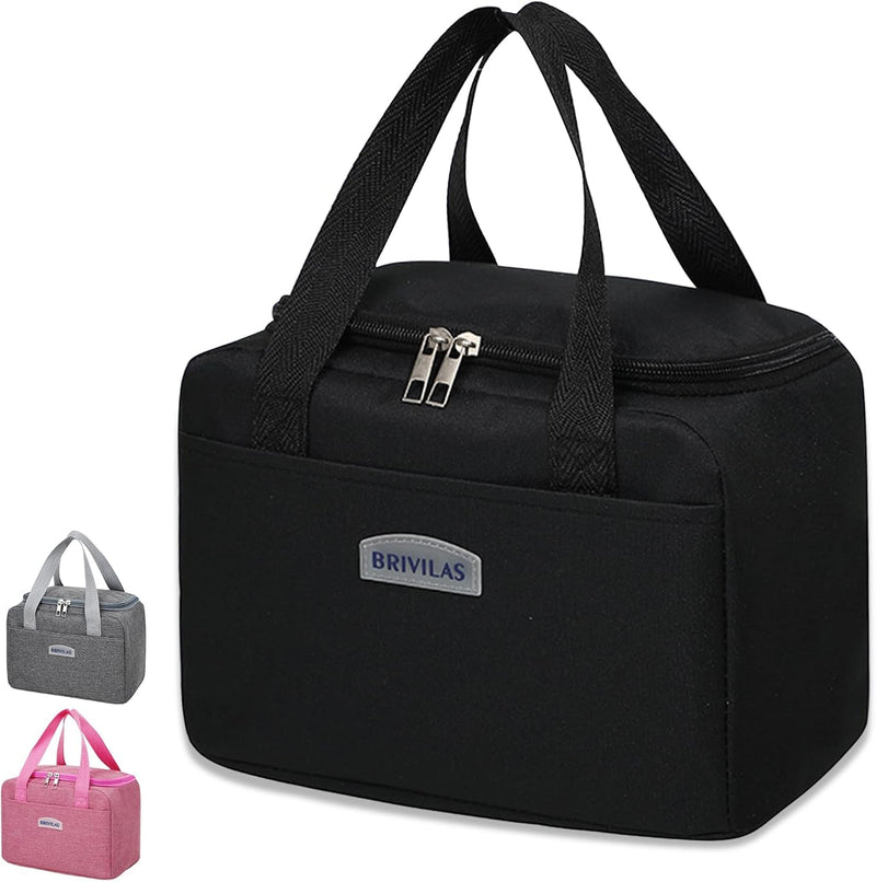 Binoster Insulated Lunch Bag Office Lunch Bag Cooler Bag Carry Bag Lunch Bag Picnic Bag Waterproof Canvas Insulated Bag for Women, Men, School and Office Girls Children - Blacksquare