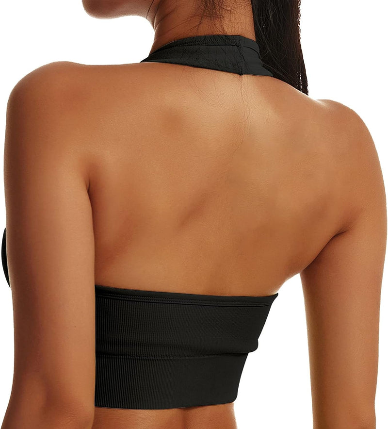 Vertvie Halterneck Sports Bra Backless Fitness Bustier Women's Padded Push Up Bra Without Underwire Sports Bra Top Yoga Bra Medium Support Workout