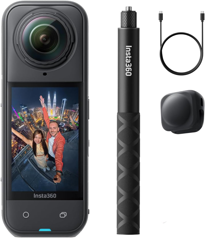 X5 - Waterproof 8K 360 Action Camera, Leading Low Light, Invisible Selfie Stick Effect, Rugged and Replaceable Lens, 3-Hour Battery, Triple AI Chip Design, UAE Version - On Go Bundle
