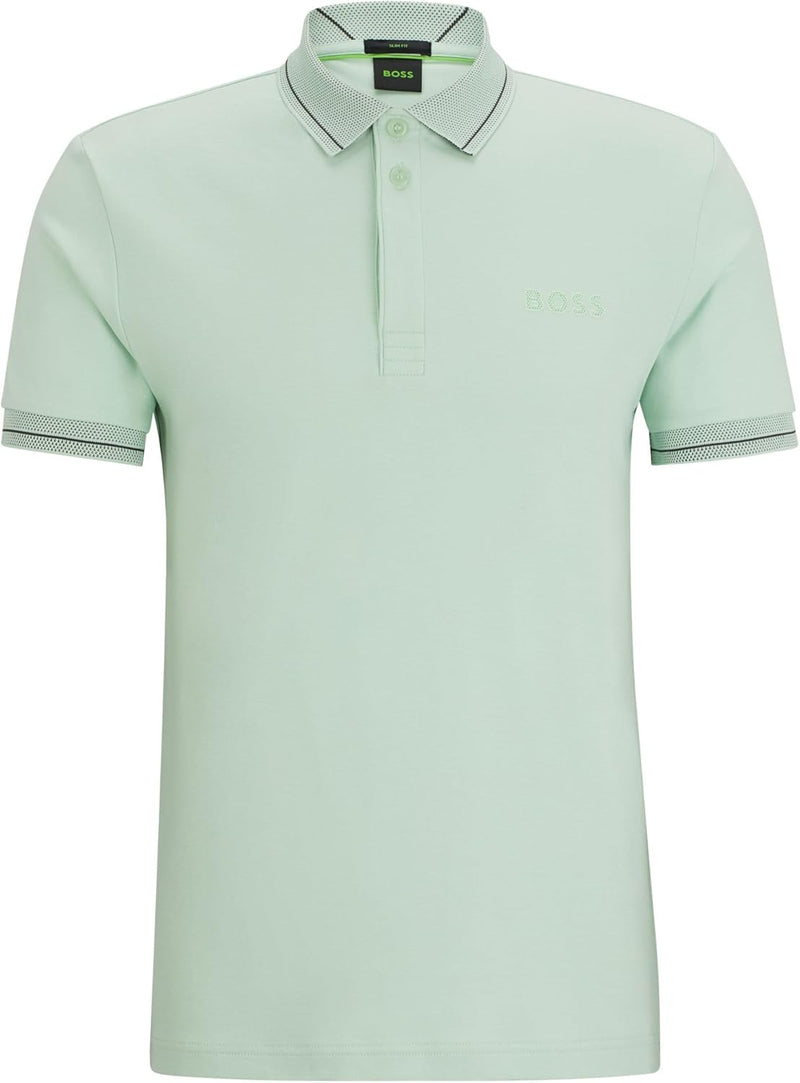 BOSS Men's Paule 1 Slim-Fit Interlock Cotton Polo Shirt with Mesh Logo