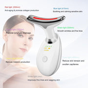 Facial Massager Device with LED Lights, Face and Neck Beauty Tool, 7 Colour Settings, Portable