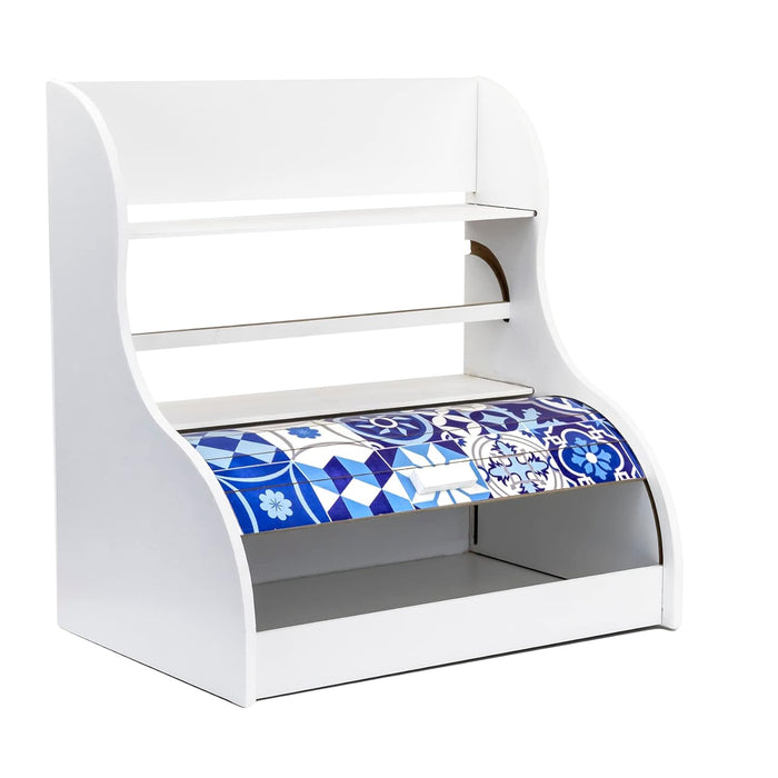 ANKA White Wooden Bread Box with Towel Holder | Bread Box Container with Roll-Top Lid | Wooden Kitchen Storage box