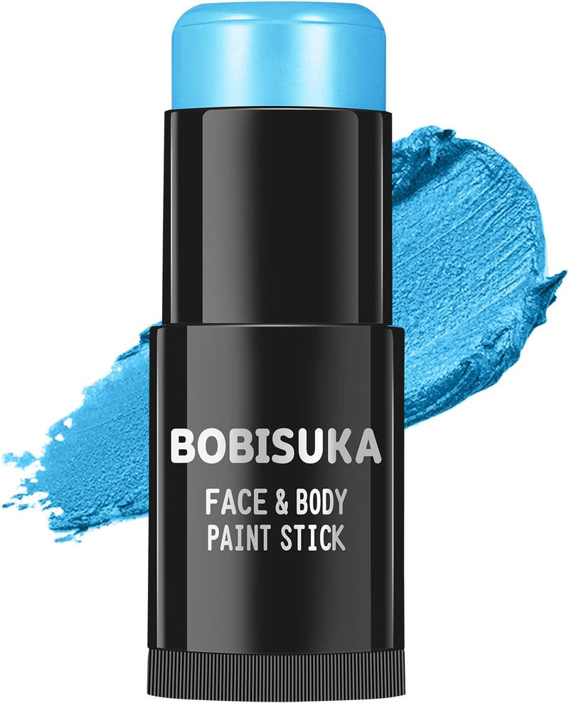 BOBISUKA Black White Face Paint Stick with Setting Powder Set, Eye Black Sticks for Sports, Body Paints for Clown Skeleton Vampire Skull Cosplay Special Effects Costume SFX Halloween Makeup Kit - blue