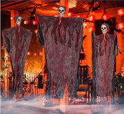 Beauenty 3 Pack Halloween Hanging Skeleton Ghost Decorations, Scary Gauze Ghost with Witch Hat, Creepy Hanging Props for Haunted House, Halloween Party, Indoor Outdoor Yard Decor (C) - B