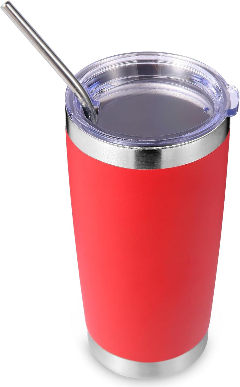 Volhoply 20oz Stainless Steel Tumbler with Lid and Straw,Double Wall Insulated Travel Iced Coffee Mug Fits Car Cup holder,Powder Coated Cups for Hot and Cold Drinks,Gifts for Women Men（White,1 Set）