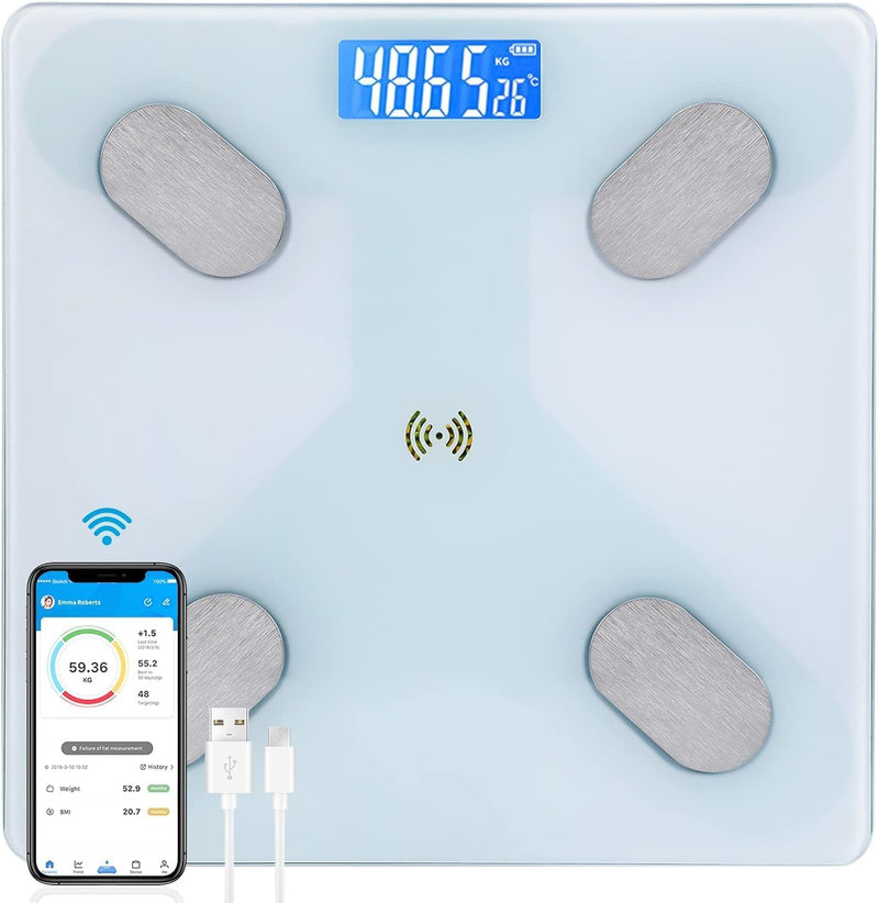 SKY-TOUCH Digital Weight Scale,Bluetooth Body Fat Scale,LED Display and Step-On,Body Composition Monitor Health Analyzer,with USB Charging,26x260x2cm,White