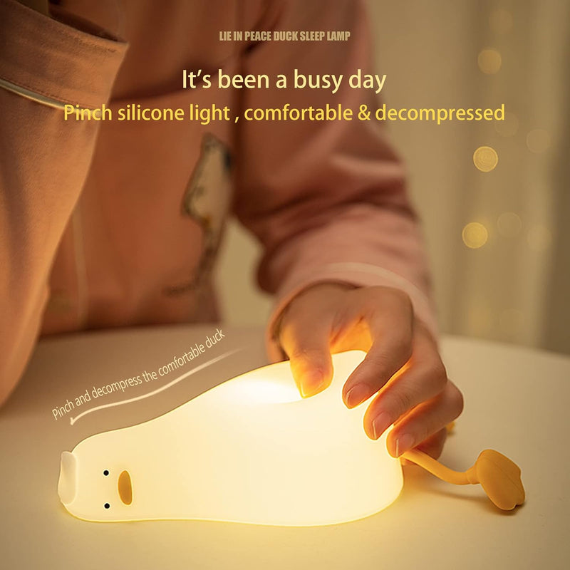 Lying Flat Duck Night Light, LED Squishy Lamp, Cute Light Up, Silicone Dimmable Nursery Nightlight, Rechargeable Bedside Touch Lamp for Breastfeeding