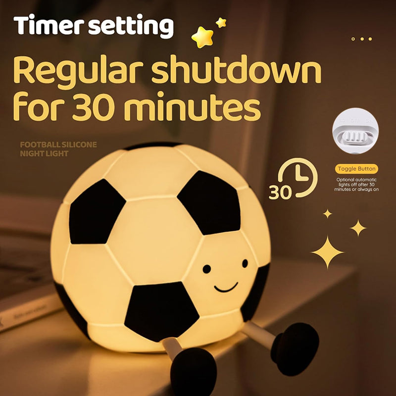 Football Night Light, Cartoon Football Lamp Squishy Silicone Nursery Night Light, 3 Level Dimmable Rechargeable Bedside Touch Lamp Nightlight, for Kids Bedroom, Office Decor Energy Class E
