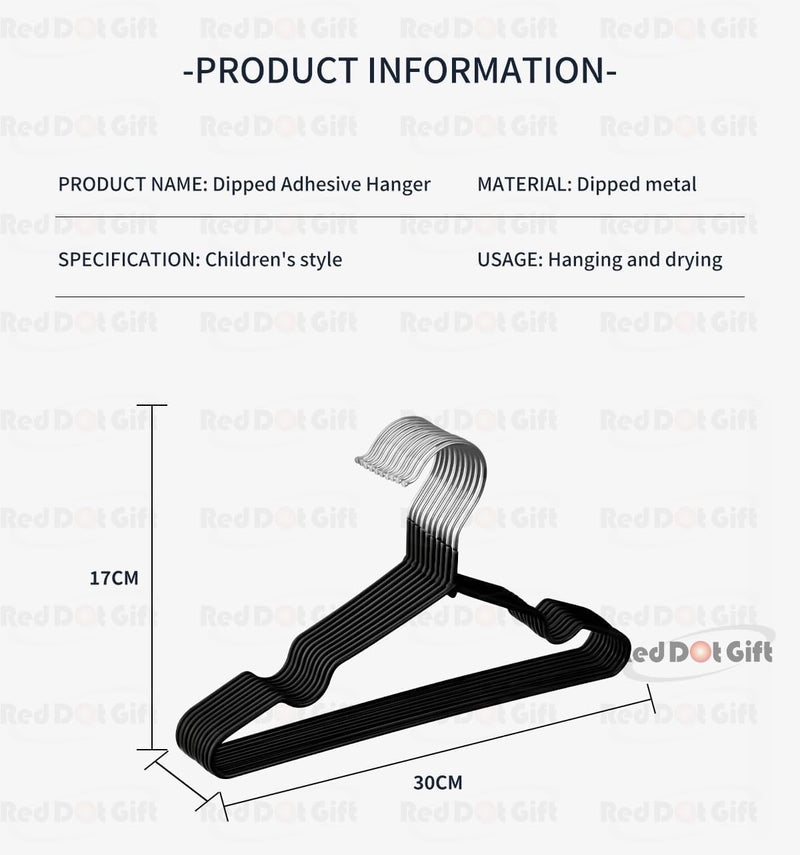 Red Dot Gift® 10-Pack Baby Metal Hangers 30cm Black Color - Nursery Clothes Hangers Non Slip Toddler Hangers for Children Clothes Space Saving Clothes Hangers Rubber Coat Hangers