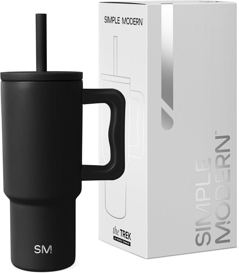 Simple Modern Kids 24 oz Tumbler with Handle and Silicone Straw Lid | Spill Proof and Leak Resistant | Reusable Stainless Steel Bottle | Gift for Kids Boys Girls | Trek Collection | Asteroid