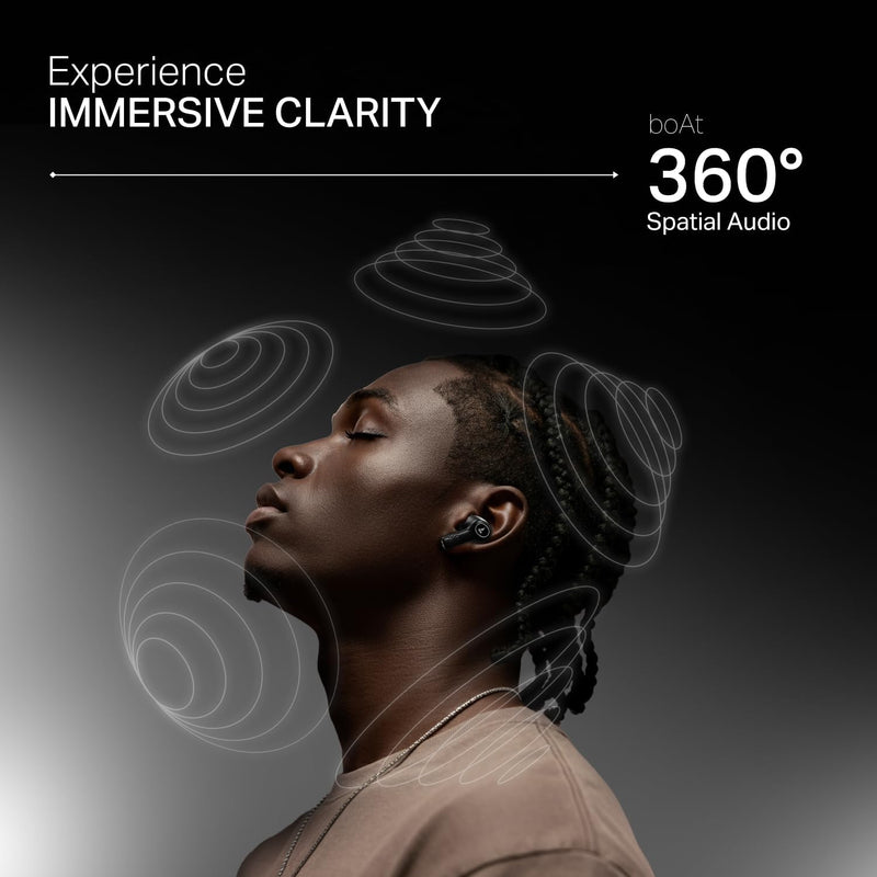 boAt New Launch Nirvana Crystl, Transparent Case,Spatial Audio, ANC(32dB), 100Hrs Battery,4Mics ENx, Dual Pair,App Support, Bluetooth Earbuds, TWS Ear Buds Wireless Earphones with mic (Quantum Black)