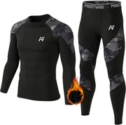 Men's Thermal Underwear Set - Functional Winter Ski Suit, Breathable Long Underwear With Vest - Camouflage black