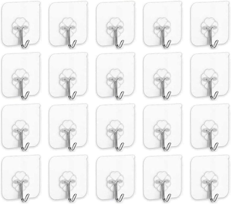 SKY-TOUCH SKY TOUCH 20 Pieces Each Pack Heavy Duty Adhesive Wall Hooks, Waterproof and Oil Proof Ideal for Kitchen and Bathroom, Transparent