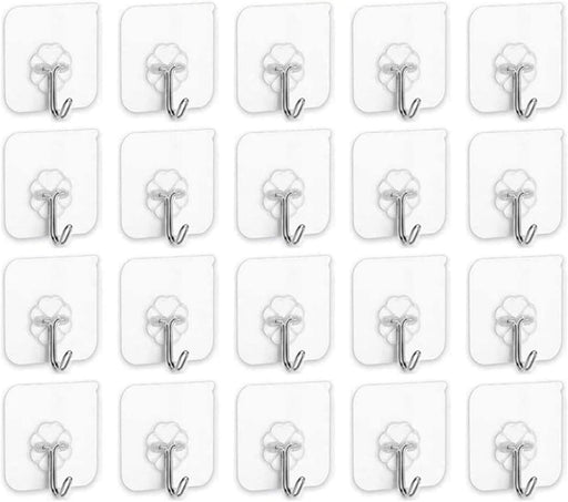 SKY-TOUCH SKY TOUCH 20 Pieces Each Pack Heavy Duty Adhesive Wall Hooks, Waterproof and Oil Proof Ideal for Kitchen and Bathroom, Transparent